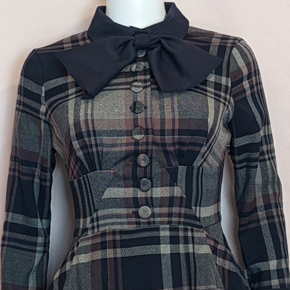 Miss Candyfloss Christa-Lee Navy Plaid Midi Dress with Pockets - Picture 2 of 14